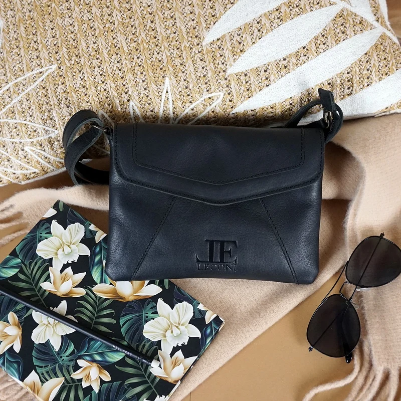 kleine Umhängetasche Ledertasche Damentasche Schultertasche Leder schwarz LE3078