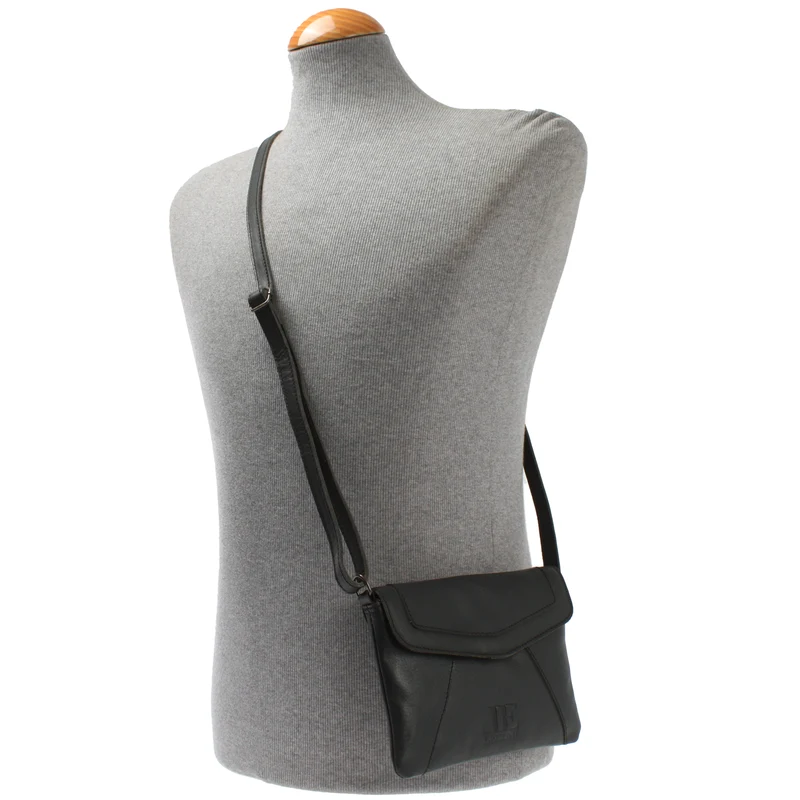 kleine Umhängetasche Ledertasche Damentasche Schultertasche Leder schwarz LE3078