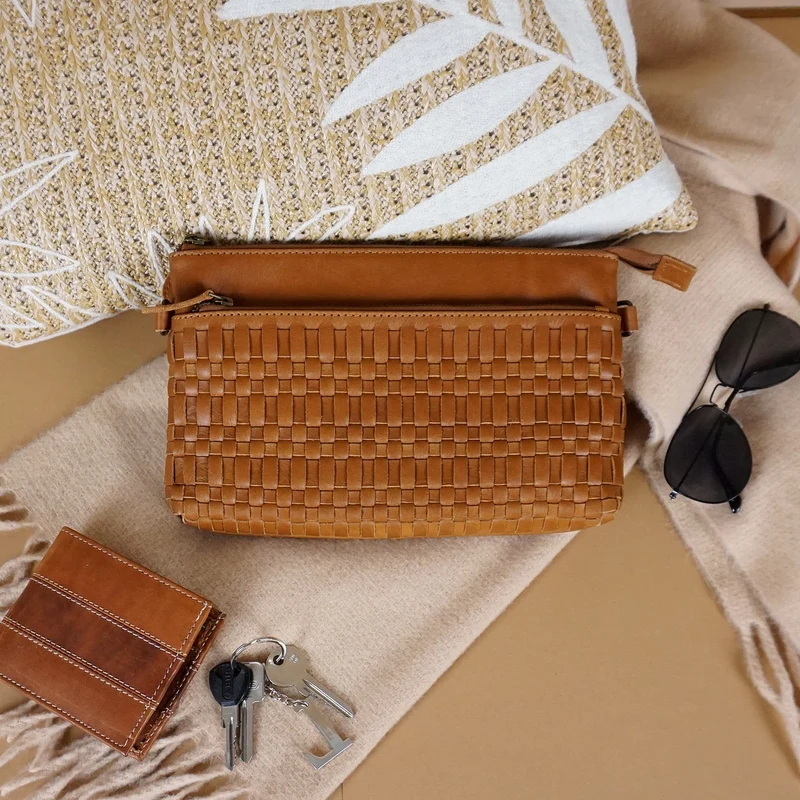 kleine Umhängetasche Schultertasche Damentasche Clutch Leder cognac LE3081