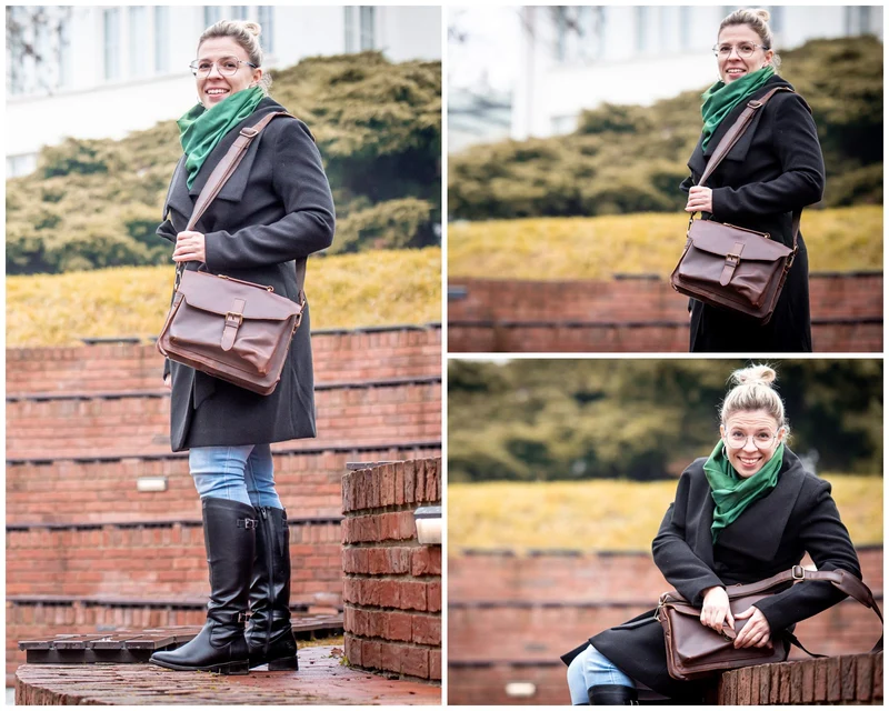 kleine Umhängetasche Schultertasche Damen Herren Leder braun LE3023