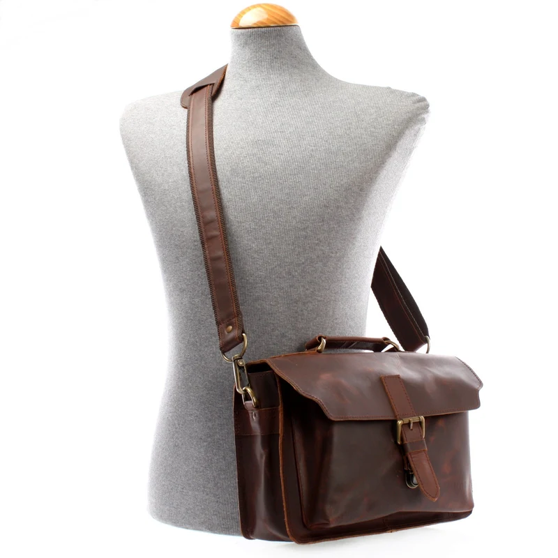 kleine Umhängetasche Schultertasche Damen Herren Leder braun LE3023