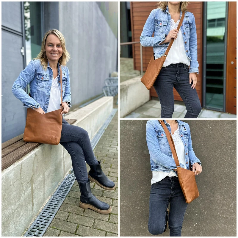 Umhängetasche Damentasche Schultertasche Leder cognac LE0065