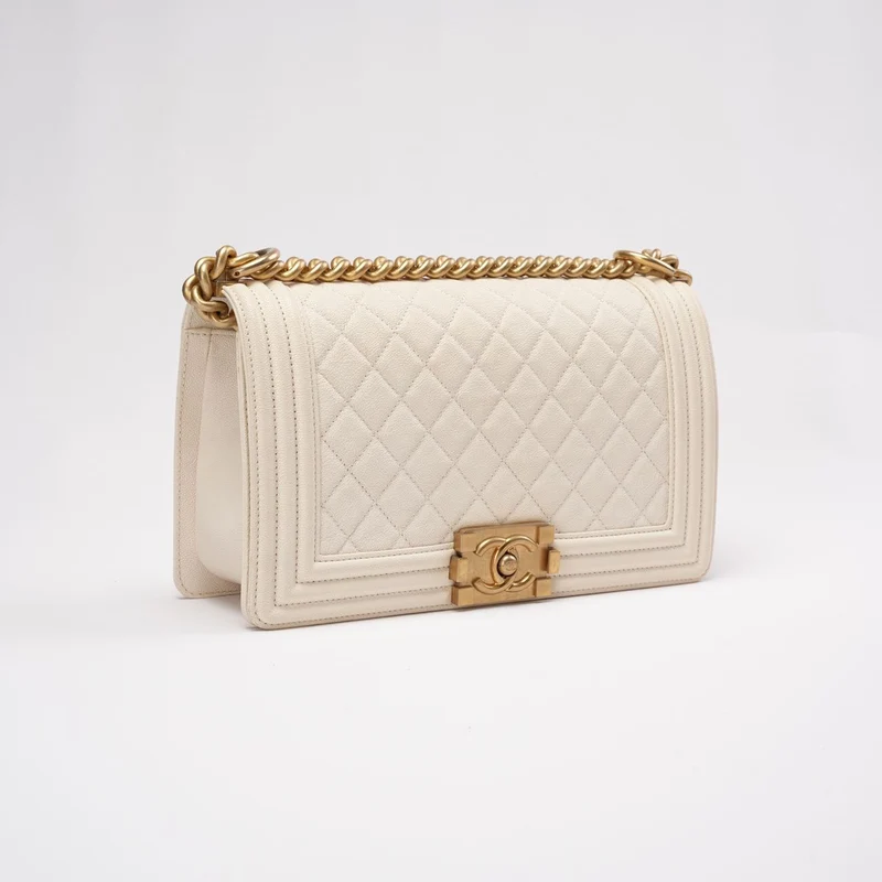 Chanel Medium Le Boy Bag Caviar White 2019