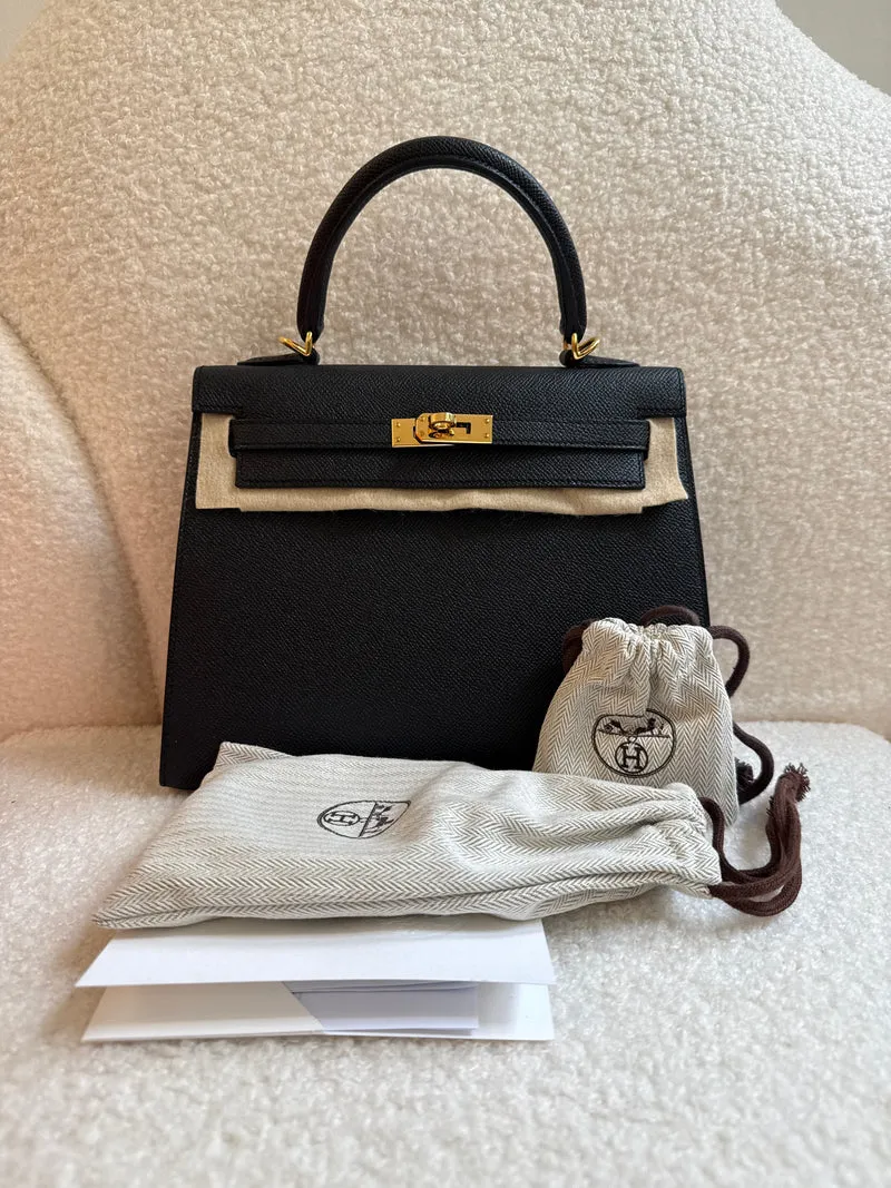 Hermes Sellier Kelly 25 Epsom Leder Schwarz 2024