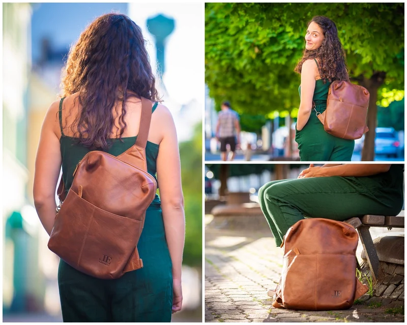 Crossbag Bodybag Lederrucksack Freizeit Rucksack Damen Herren Leder braun LE1029