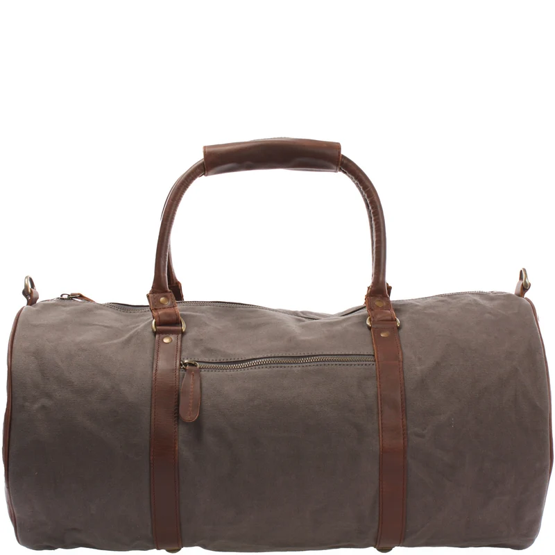 Weekender Reisetasche Sporttasche vintage Leder Canvas 53cm grau LE2004