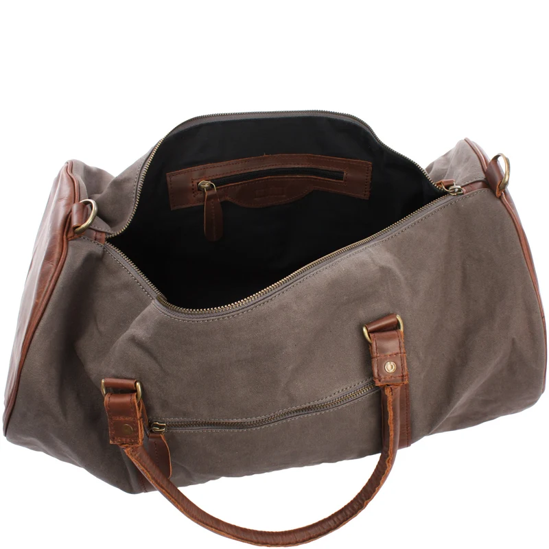Weekender Reisetasche Sporttasche vintage Leder Canvas 53cm grau LE2004