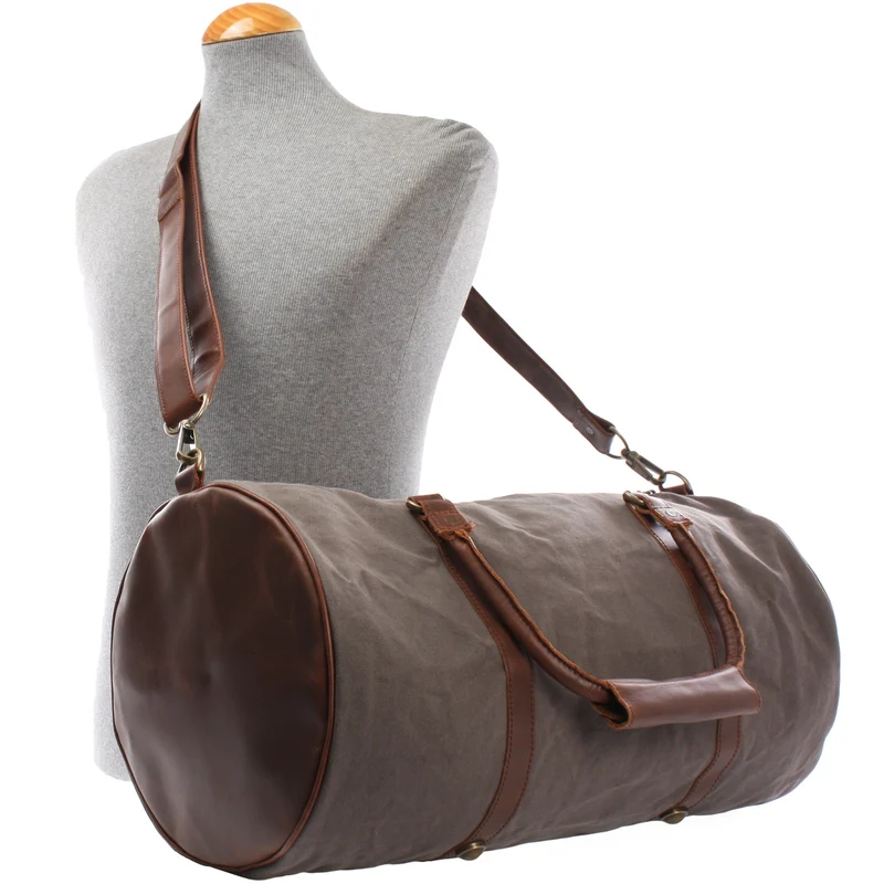 Weekender Reisetasche Sporttasche vintage Leder Canvas 53cm grau LE2004