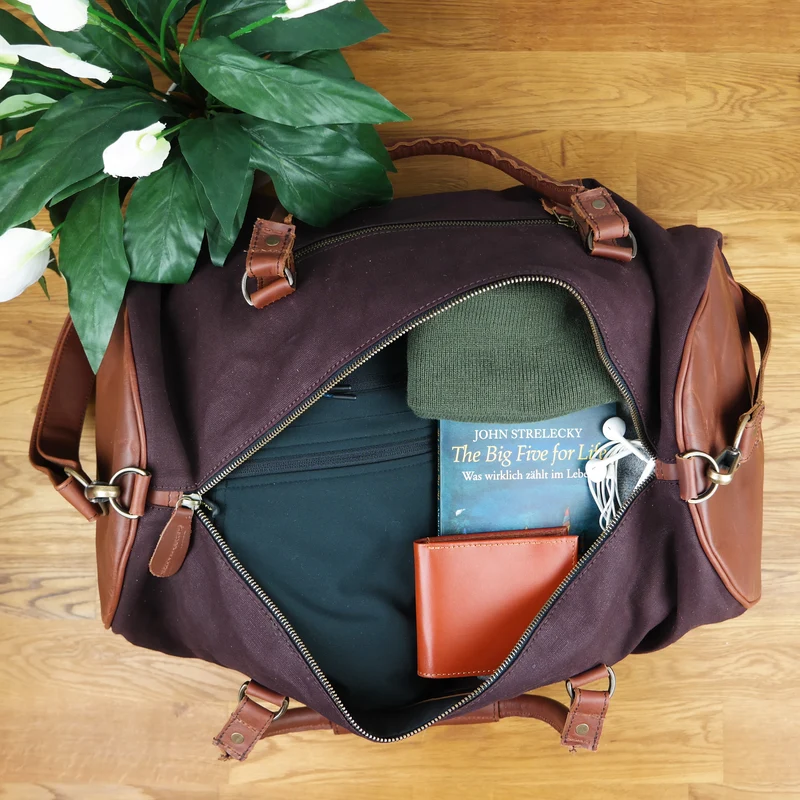 Weekender Reisetasche Sporttasche vintage Leder Canvas mokka LE2004
