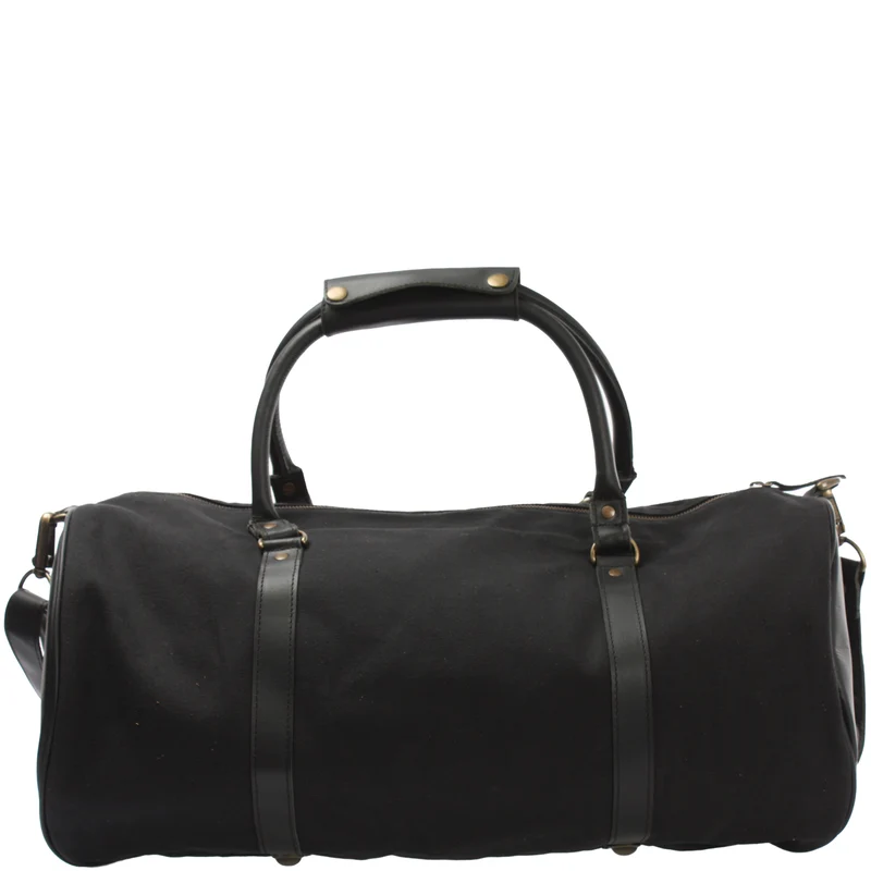 Weekender Reisetasche Sporttasche vintage Leder Canvas 53cm schwarz LE2004