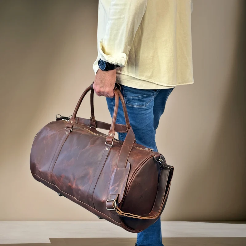 Weekender Reisetasche Sporttasche vintage Leder 53cm braun LE2004