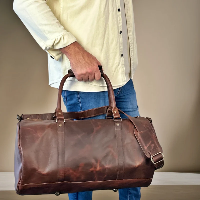 Weekender Reisetasche Sporttasche vintage Leder 53cm braun LE2004