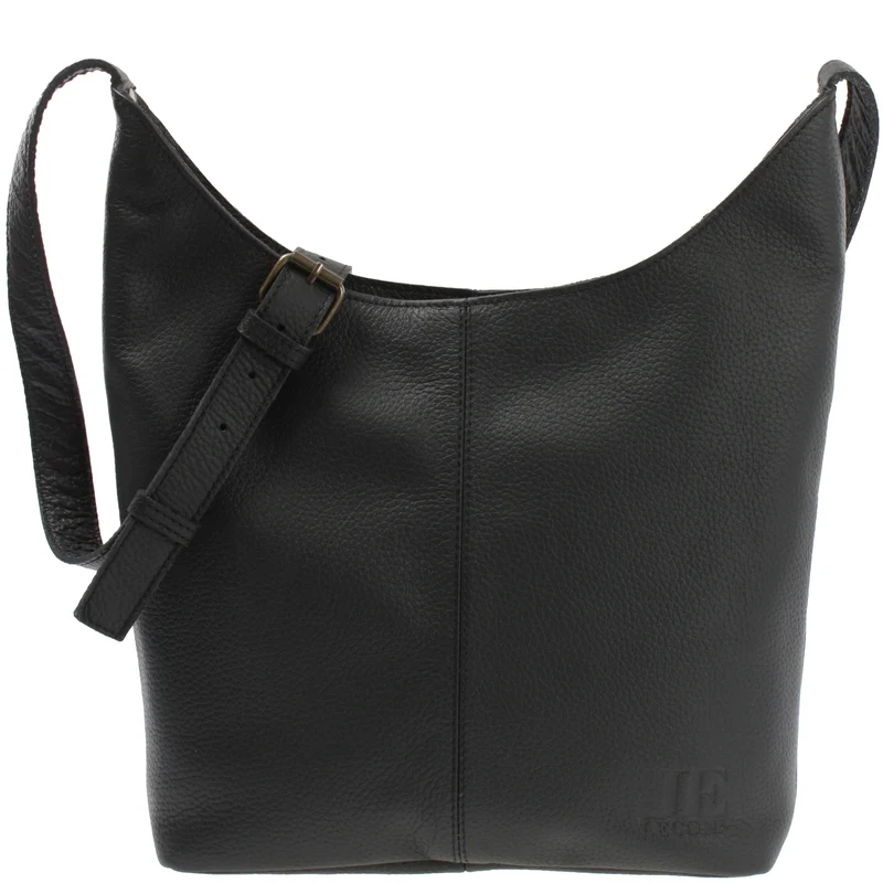 mittlere Umhängetasche Schultertasche Beuteltasche Damentasche Leder schwarz LE0072