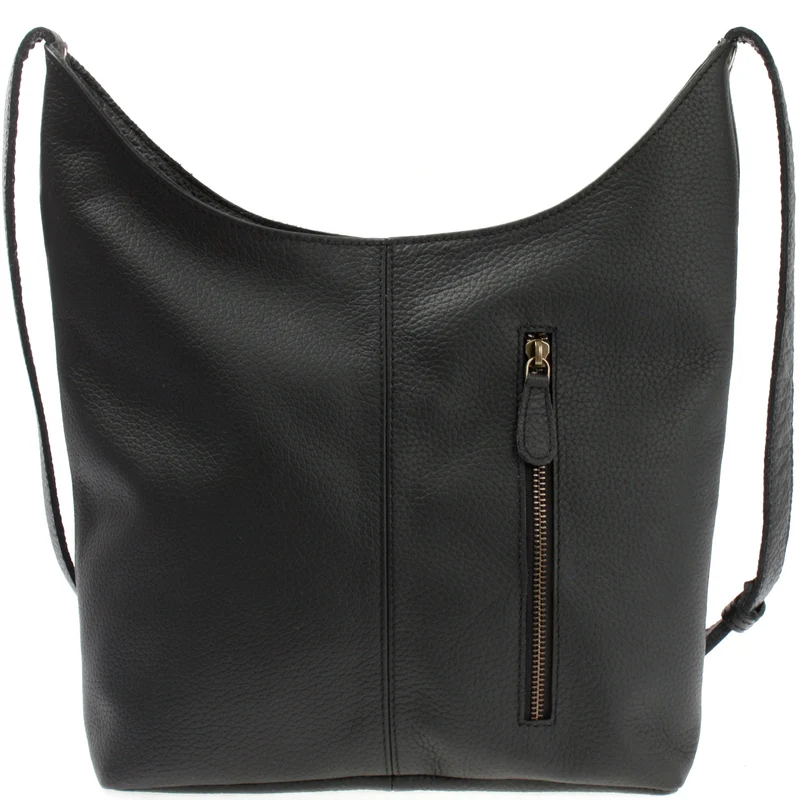 mittlere Umhängetasche Schultertasche Beuteltasche Damentasche Leder schwarz LE0072