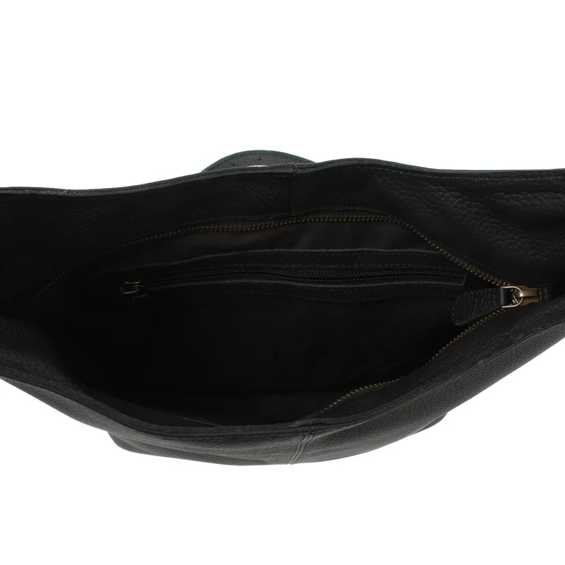 mittlere Umhängetasche Schultertasche Beuteltasche Damentasche Leder schwarz LE0072