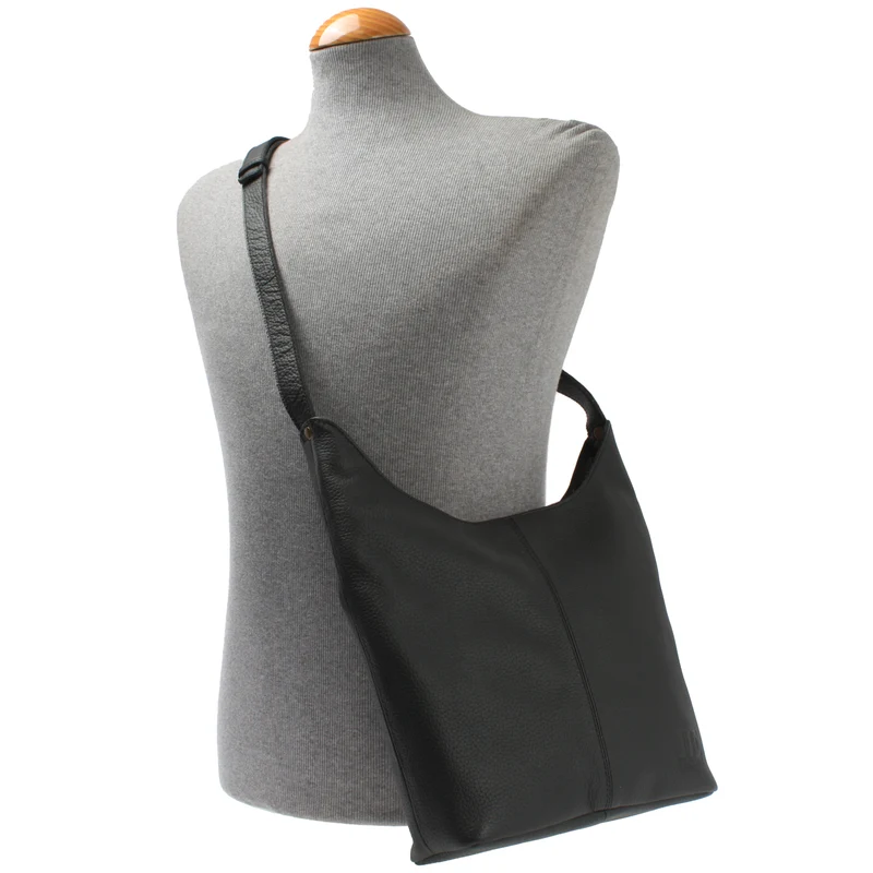mittlere Umhängetasche Schultertasche Beuteltasche Damentasche Leder schwarz LE0072