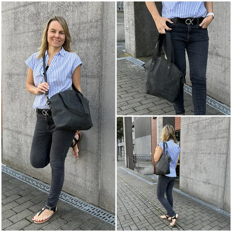 Shopper Schultertasche Damen Handtasche Ledertasche Henkeltasche Leder grau LE0060