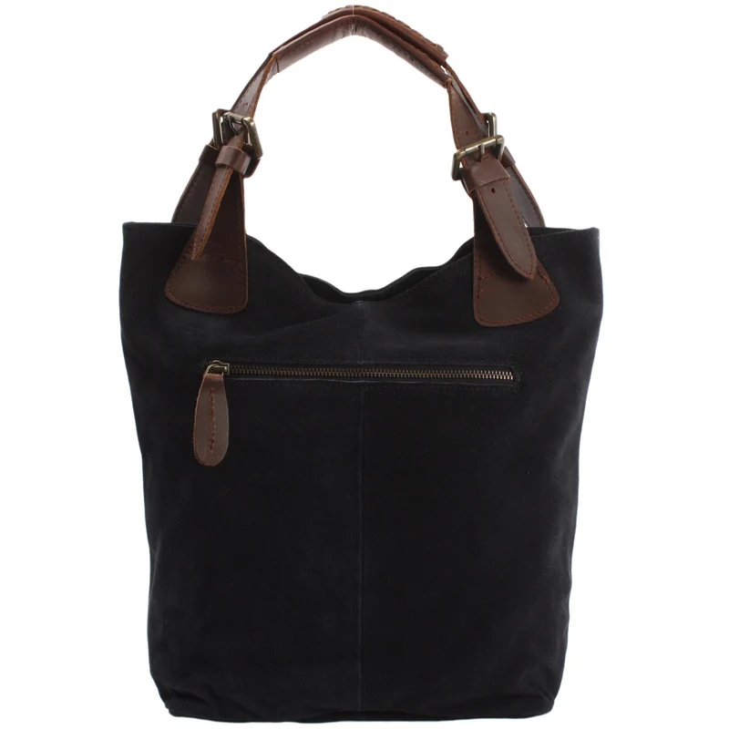 Henkeltasche Damentasche Wildleder Leder anthrazit LE0033