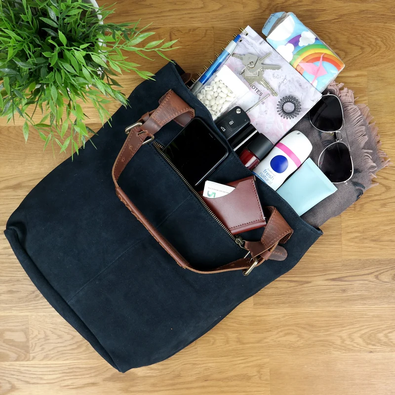 Henkeltasche Damentasche Wildleder Leder anthrazit LE0033