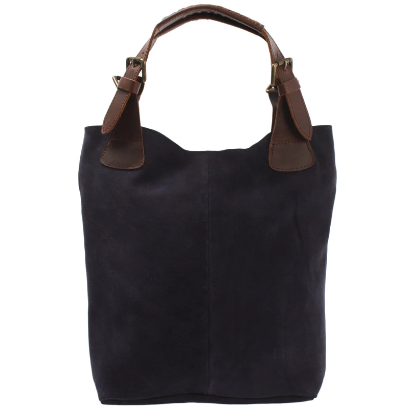 Henkeltasche Damentasche Veloursleder Leder navy LE0033
