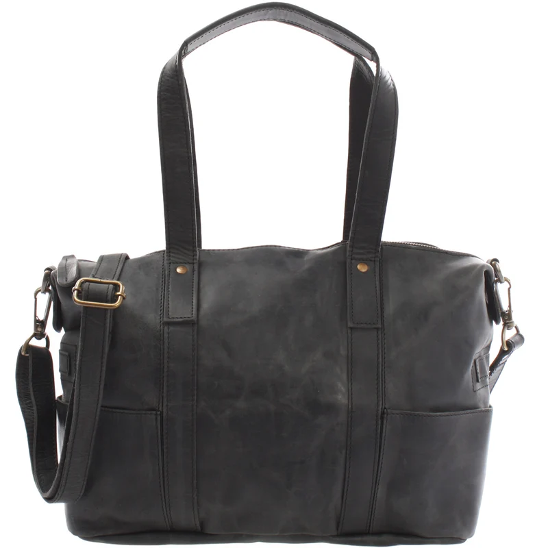 Shopper Schultertasche Henkeltasche Leder grau LE0034