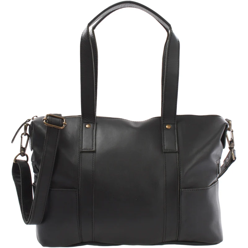 Shopper Schultertasche Henkeltasche Leder schwarz LE0034