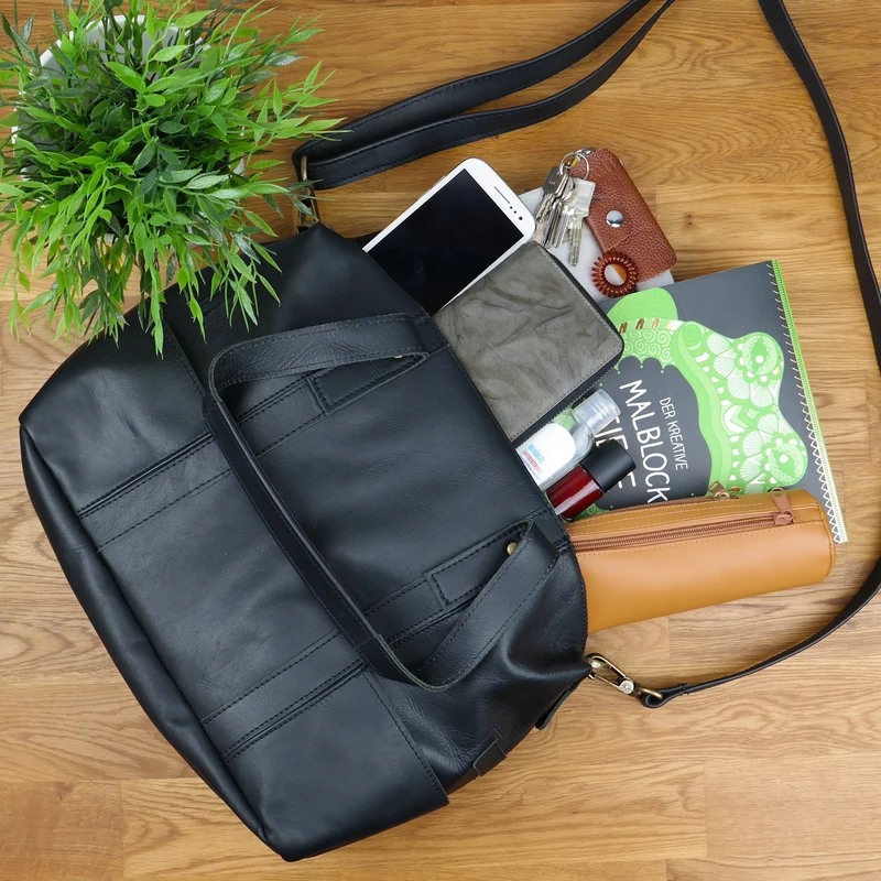 Shopper Schultertasche Henkeltasche Leder schwarz LE0034