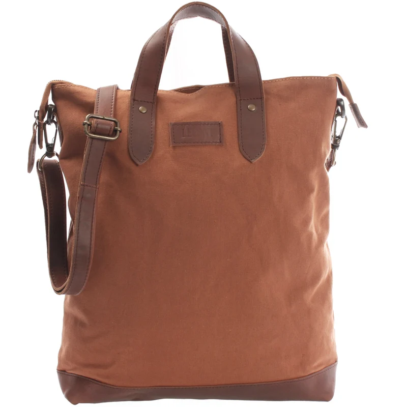 Shopper Henkeltasche Damen Canvas Leder cognac LE0037