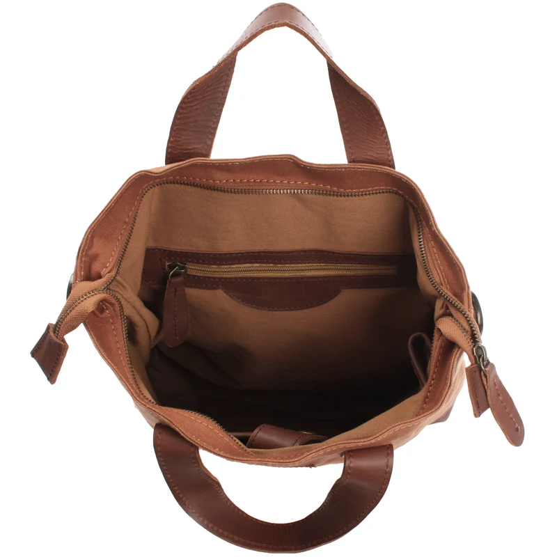 Shopper Henkeltasche Damen Canvas Leder cognac LE0037