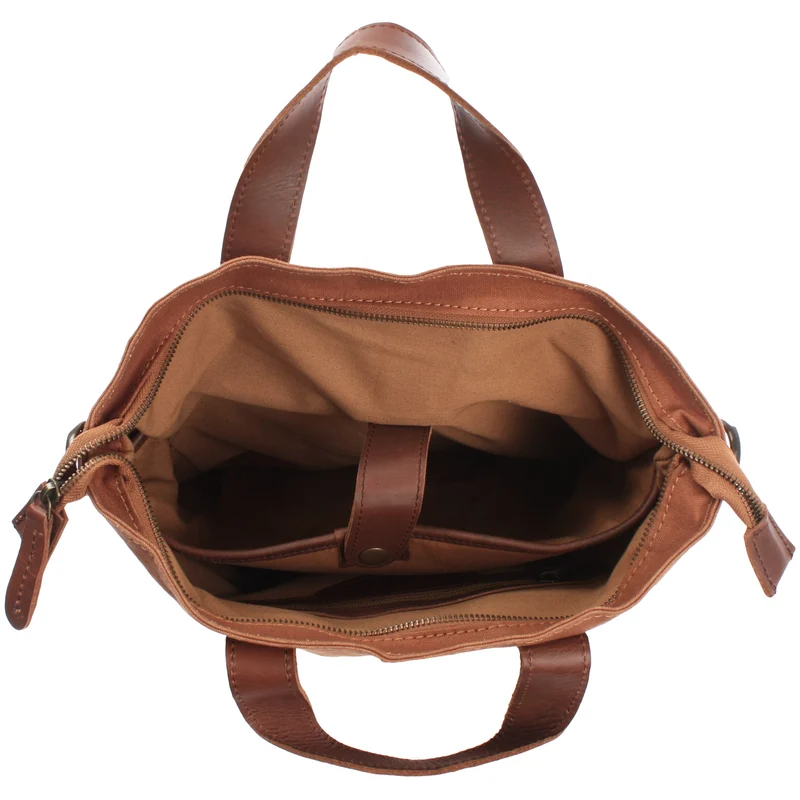 Shopper Henkeltasche Damen Canvas Leder cognac LE0037