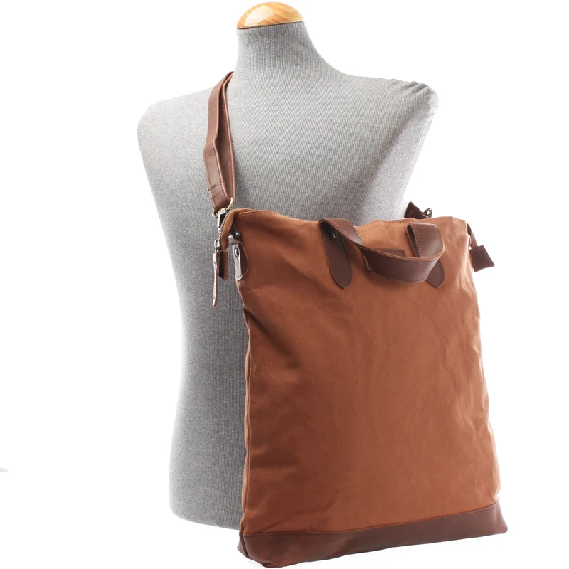 Shopper Henkeltasche Damen Canvas Leder cognac LE0037