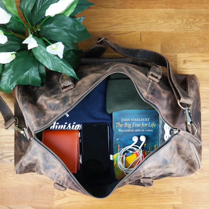 Weekender Reisetasche Sporttasche vintage Leder 53cm schlamm LE2004