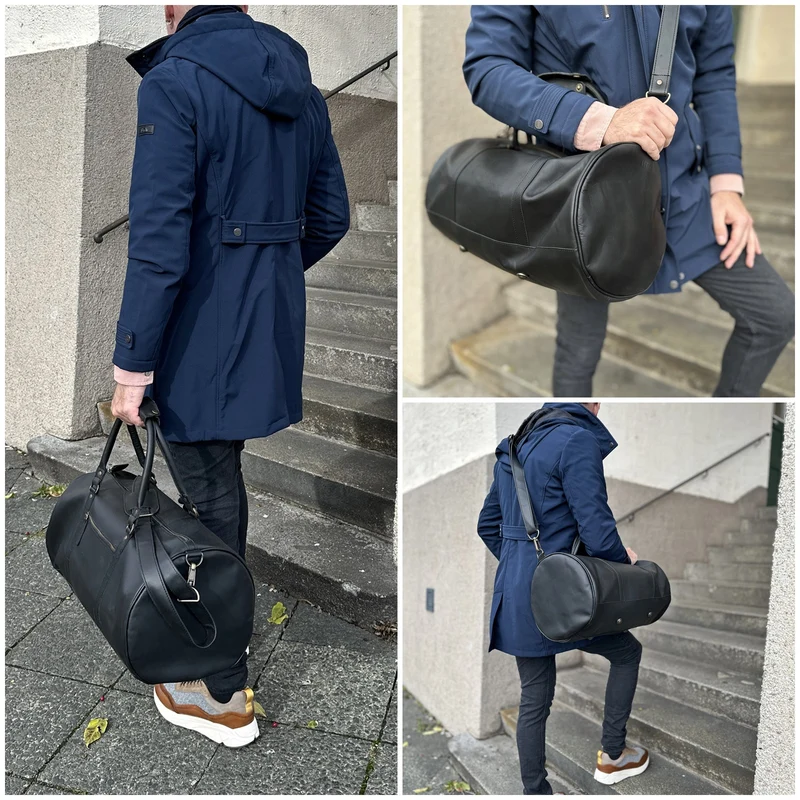 Weekender Reisetasche Sporttasche vintage Leder 53cm schwarz LE2004
