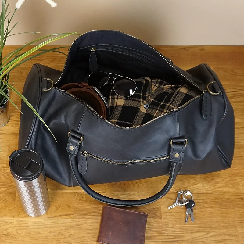 Weekender Reisetasche Sporttasche vintage Leder 53cm schwarz LE2004