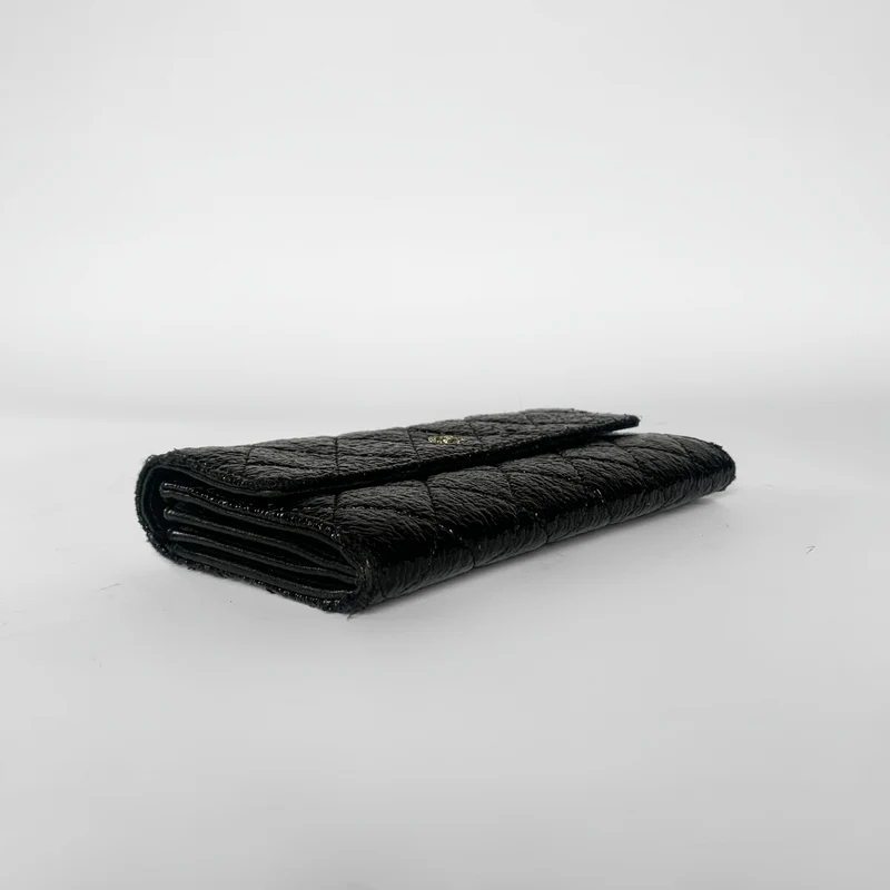Chanel Schwarzes/goldenes gestepptes Wildleder-Portemonnaie Paris Edinburgh Long