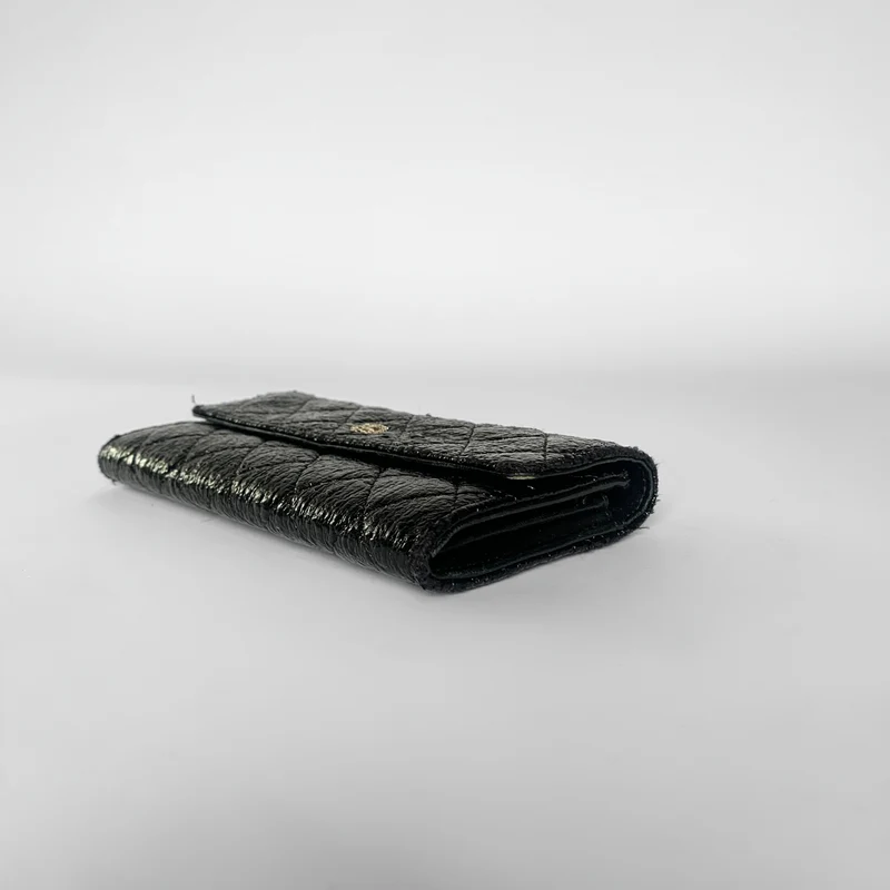 Chanel Schwarzes/goldenes gestepptes Wildleder-Portemonnaie Paris Edinburgh Long