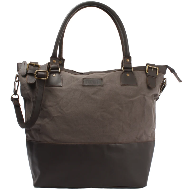 XXL Shopper Schultertasche Beuteltasche Leder Canvas grau LE2005