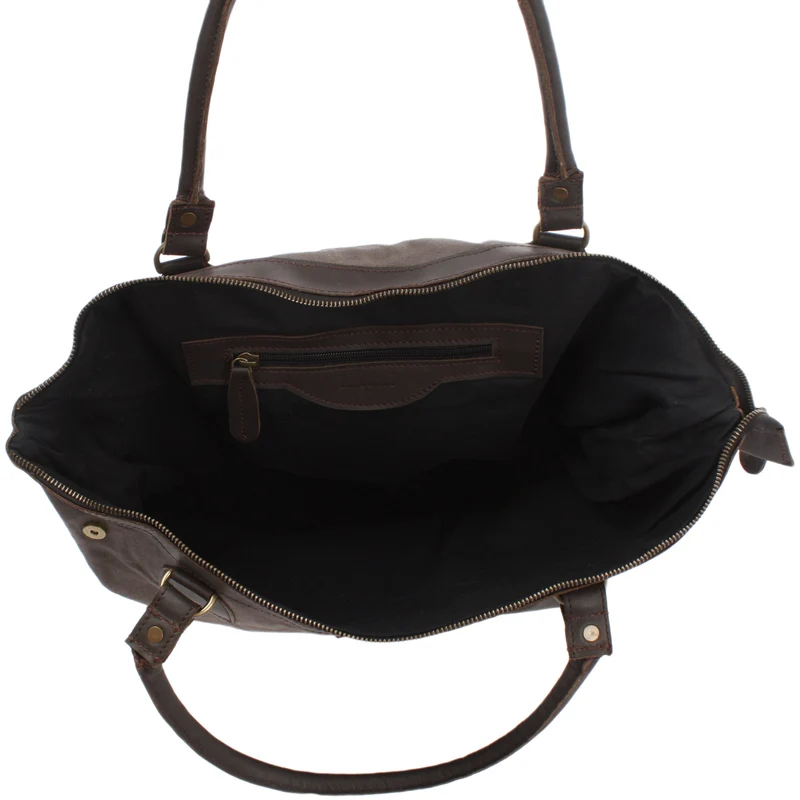 XXL Shopper Schultertasche Beuteltasche Leder Canvas grau LE2005