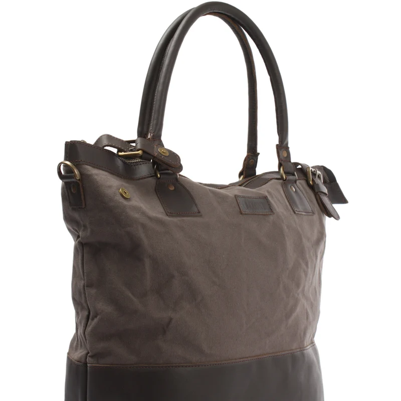 XXL Shopper Schultertasche Beuteltasche Leder Canvas grau LE2005