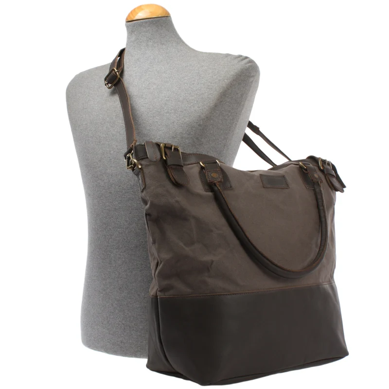XXL Shopper Schultertasche Beuteltasche Leder Canvas grau LE2005