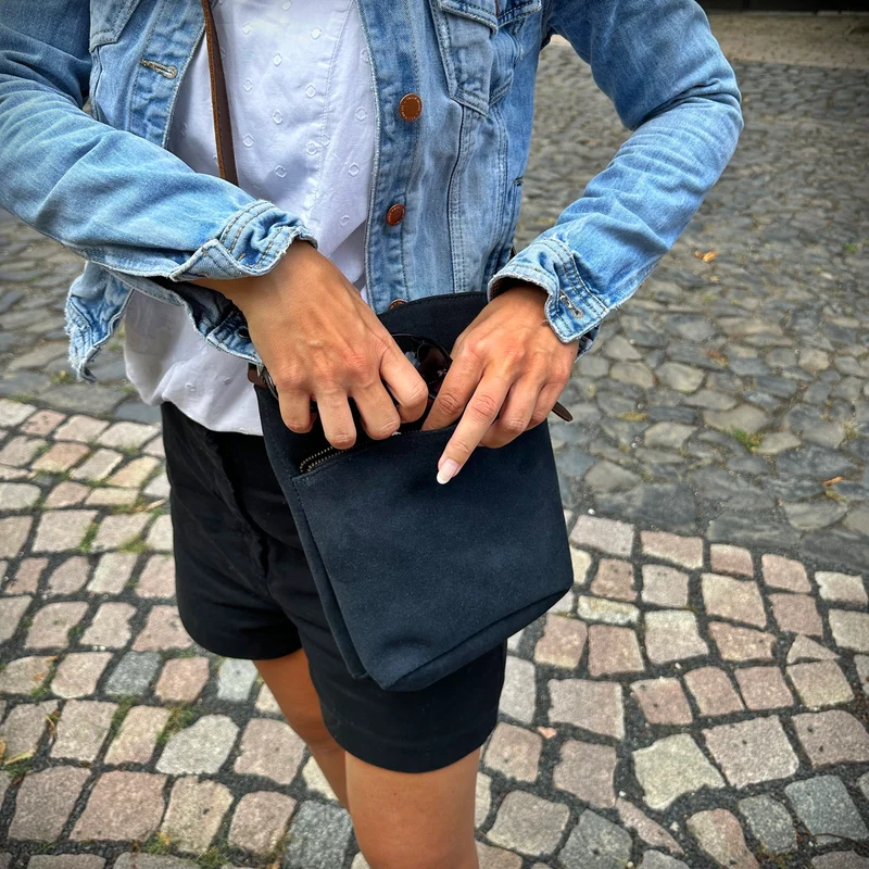kleine Umhängetasche Schultertasche Freizeittasche Wildleder anthrazit LE3049