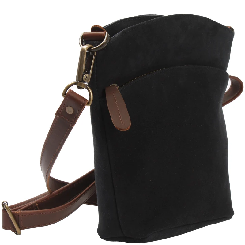 kleine Umhängetasche Schultertasche Freizeittasche Wildleder anthrazit LE3049
