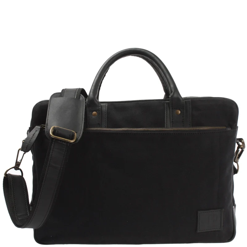 Aktentasche Handgepäck Trolleytasche Canvas Leder schwarz LE3066