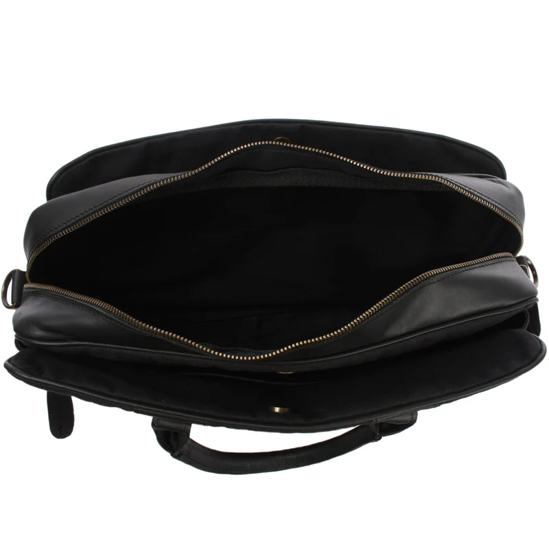 Aktentasche Handgepäck Trolleytasche Canvas Leder schwarz LE3066