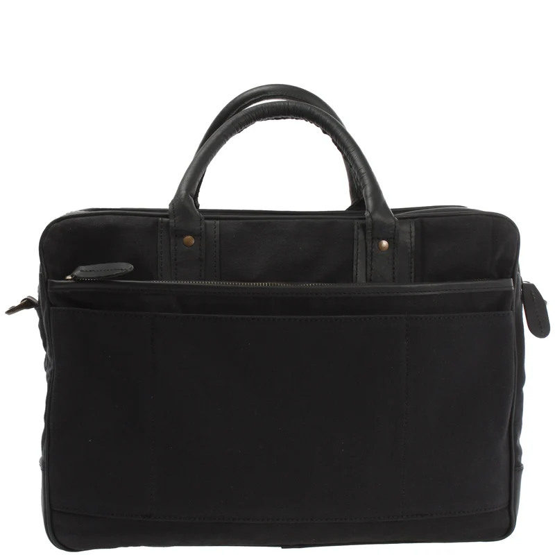 Aktentasche Handgepäck Trolleytasche Canvas Leder schwarz LE3066