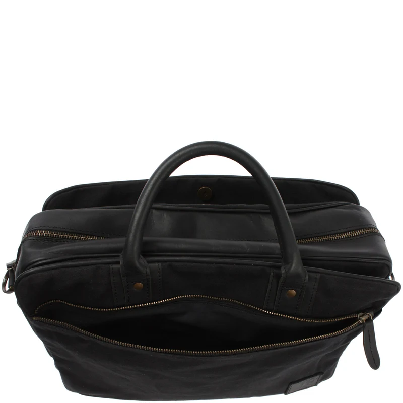 Aktentasche Handgepäck Trolleytasche Canvas Leder schwarz LE3066