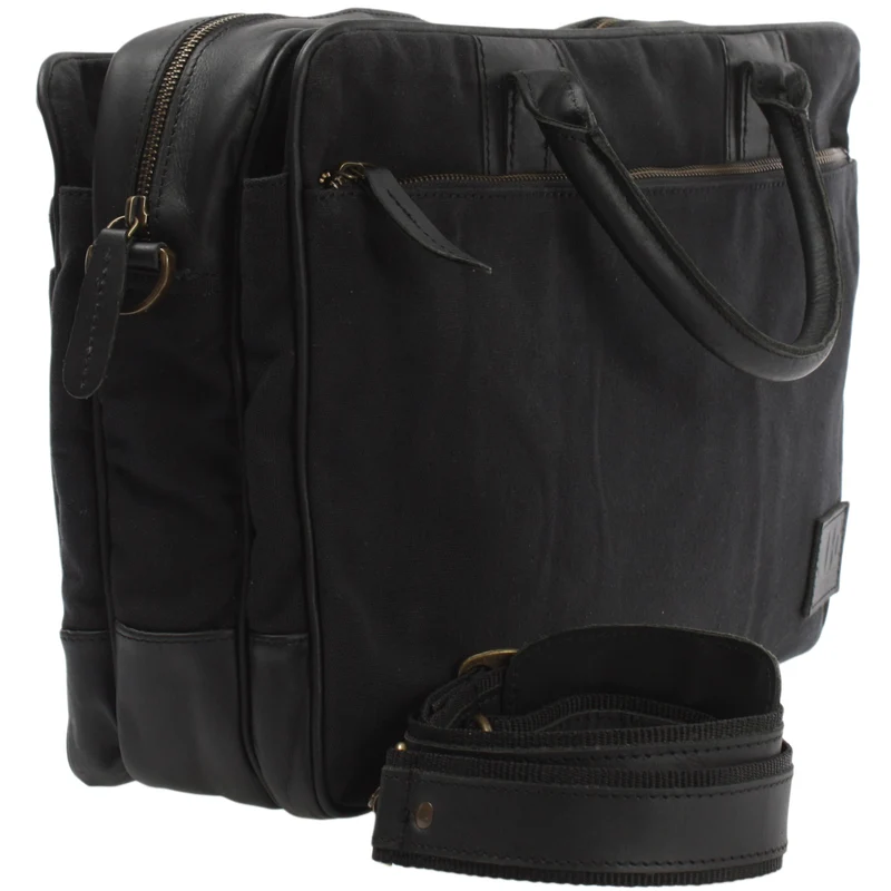 Aktentasche Handgepäck Trolleytasche Canvas Leder schwarz LE3066