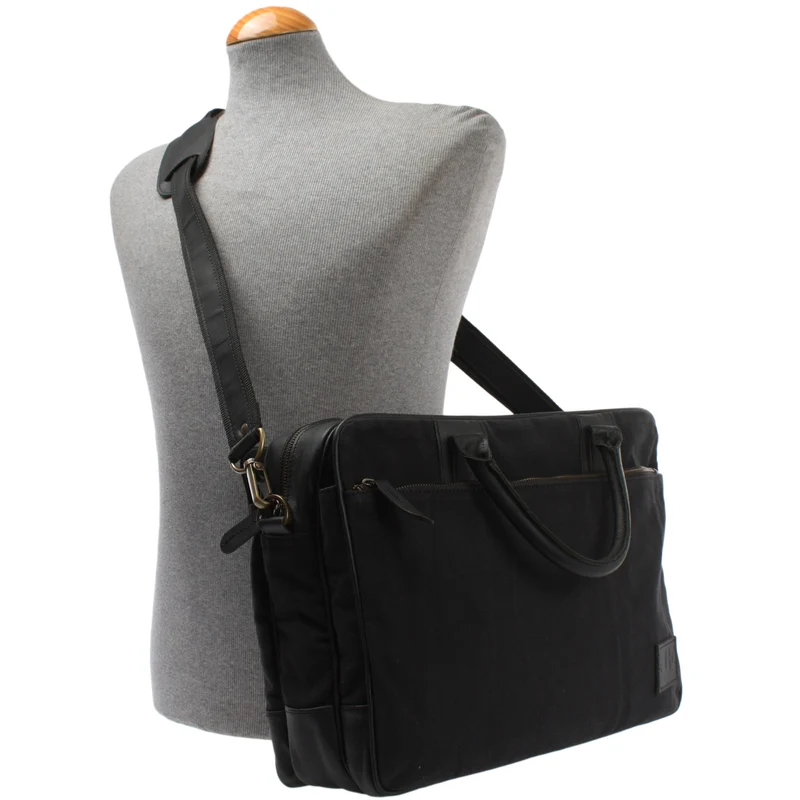 Aktentasche Handgepäck Trolleytasche Canvas Leder schwarz LE3066