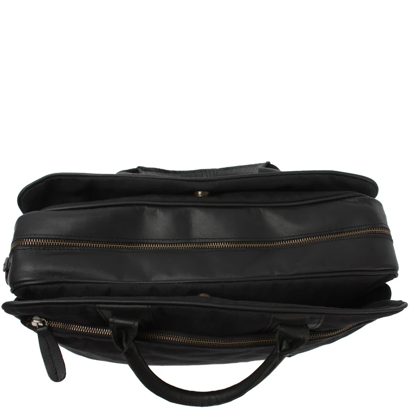 Aktentasche Handgepäck Trolleytasche Canvas Leder schwarz LE3066