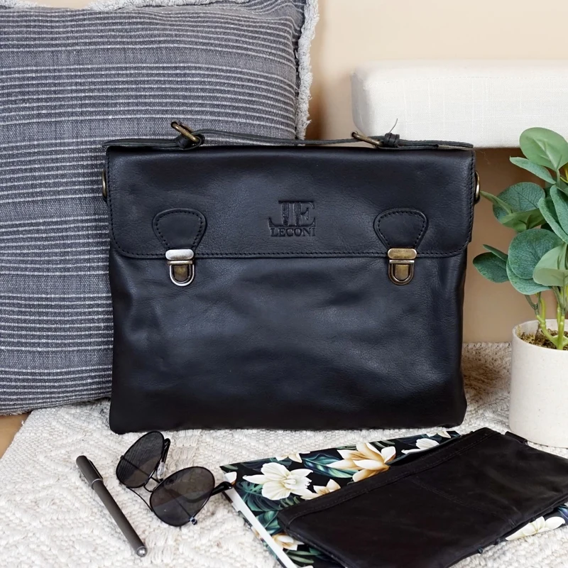 kleine Umhängetasche Schultertasche Damen und Herren Leder schwarz LE3079